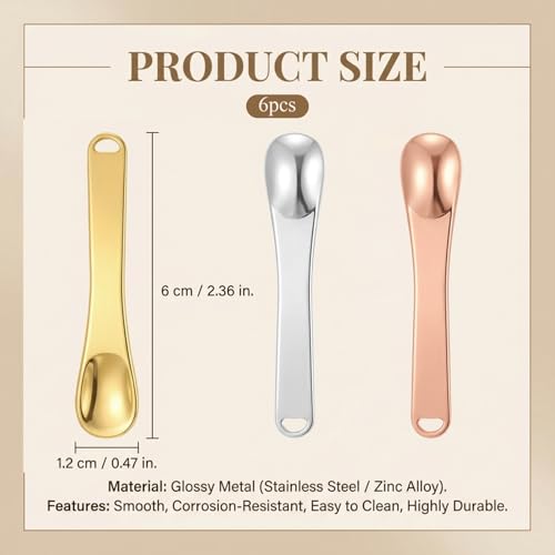 Styquenzer 6 Pcs Mini Metal Makeup Spatula Set Reusable Cosmetic Spatulas
