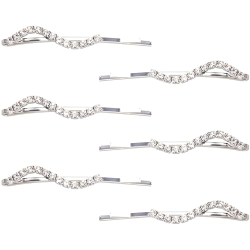 Rhinestone Bobby Pins Set, Silver Crystal Hair Clips 6 Pack