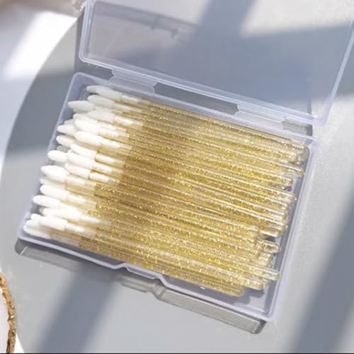 50PCS Disposable Crystal Lip Brushes - Gold Handle Makeup Applicator Wands