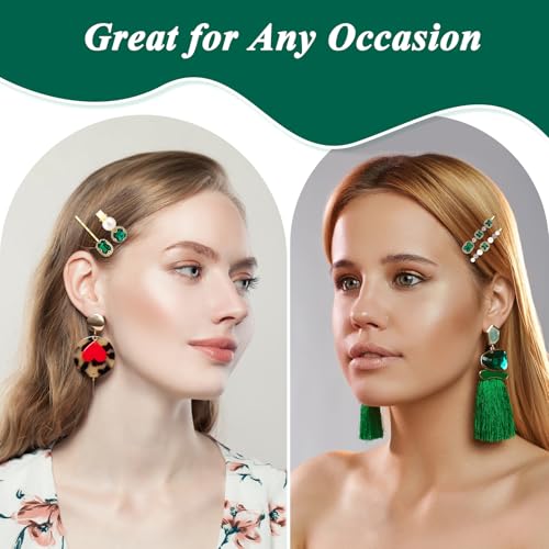 Vintage Emerald Green Crystal Hair Clip Set 5PCS Retro Hair Pins