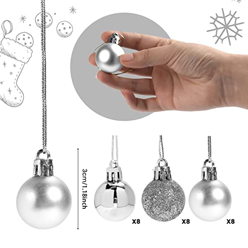 Set of 24 Mini Silver Christmas Ornaments Shatterproof Tree Decorations