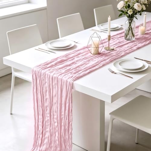 Light Pink Cheesecloth Table Runners - 3 Pack, 21 x 120 Inch Boho Decor