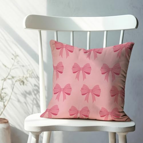 Fahrendom Pink Bow Decorative Throw Pillow Covers - Set of 2