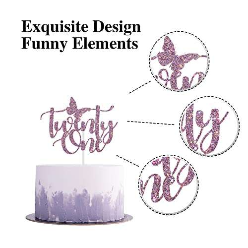 Purple Glitter 21st Birthday Cake Topper with Butterfly