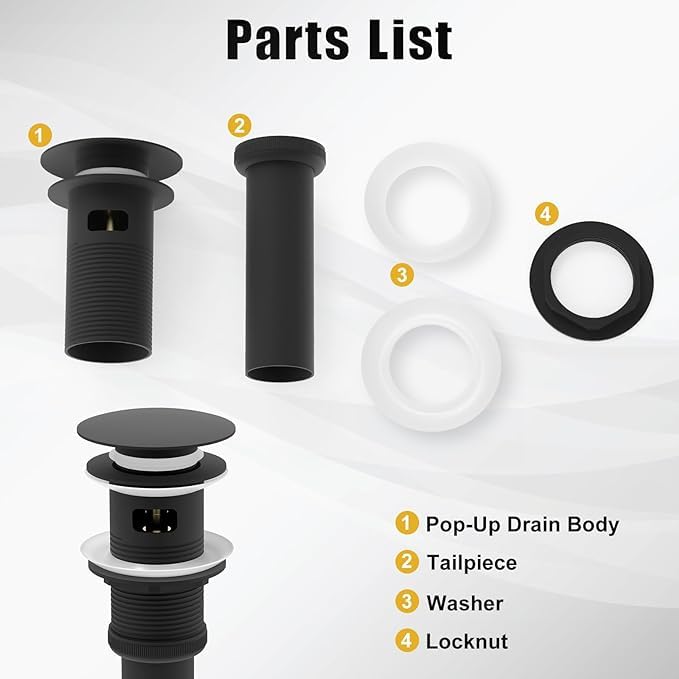 Matte Black Pop Up Drain Stopper for Bathroom Sinks - ZM