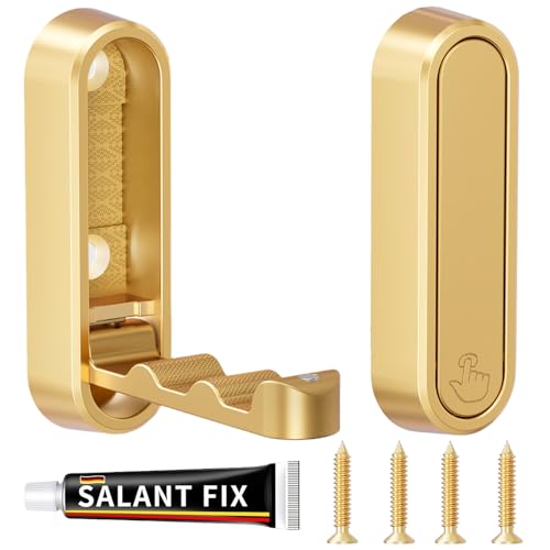 CMRUI Folding Coat Hooks - Heavy Duty Zinc Alloy Wall Hooks, Gold (2-Pack)