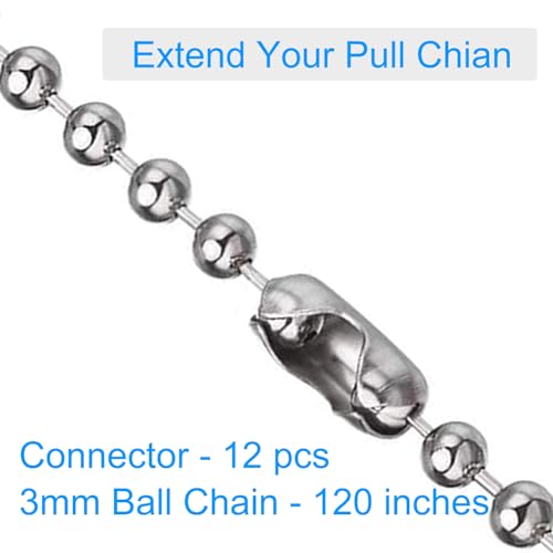 Aceple 120-Inch Ceiling Fan Pull Chain Extension with 12 Connectors, Silver