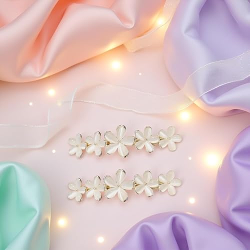 Senyango Golden Flower Opal Hair Clips 2-Piece Sparkly Wedding Barrettes