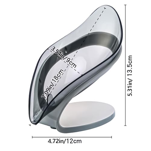 Grey Leaf-Shaped Soap Dish – Self-Drain Soap Holder for Shower & Sink