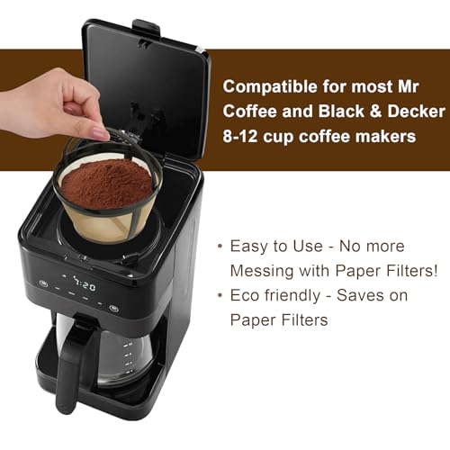 LIS ADORN Reusable Coffee Filter for 8-12 Cup Makers - Gold Tone Stainless Steel Mesh