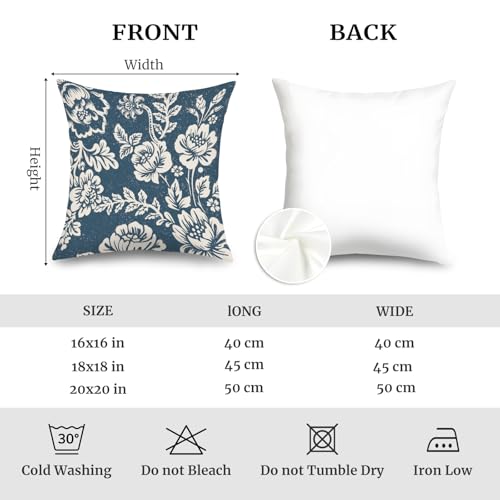 Navy Blue Floral Velvet Throw Pillow Covers - Set of 4, 18x18