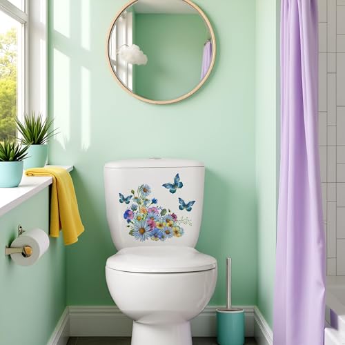Waterproof Floral and Butterfly Toilet Lid Stickers - Set of 10