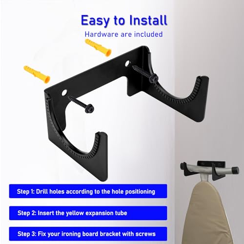 Wall Mount Ironing Board Hanger Rack for T & Y Style, Heavy Duty Black