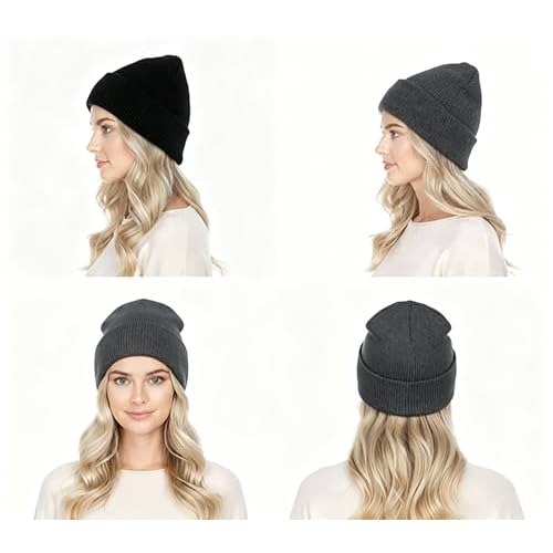 2 PCS Unisex Beanie Hats for Men Women Winter Knit Beanies Soft Slouchy Warm Cuffed Beanie Hat
