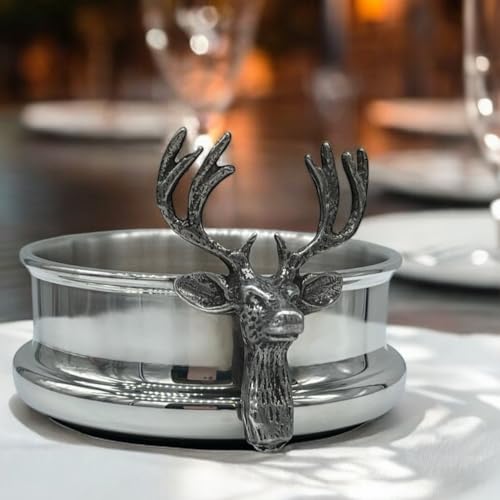 Deer Stag Head Pewter Wine Bottle Coaster Handmade in Sheffield