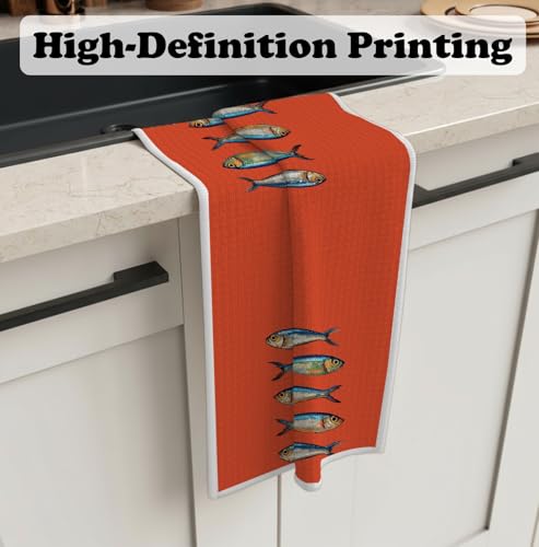 Funny Sardine Kitchen Towels - 16x24 Inch Hand Towels for Home Decor