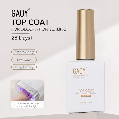 GAOY No Wipe Gel Top Coat for Chrome Powder & Rhinestones 12ml