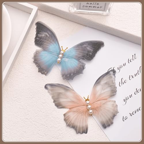 Grey Butterfly Hair Clips Non-Slip Duckbill Hair Accessories 2 Pack