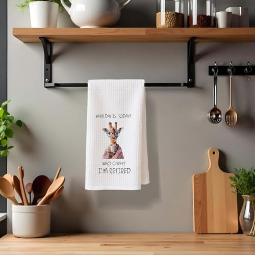 Funny Retirement Gift Kitchen Towels - Giraffe Design, White Retirement-4, 16x24 Inch