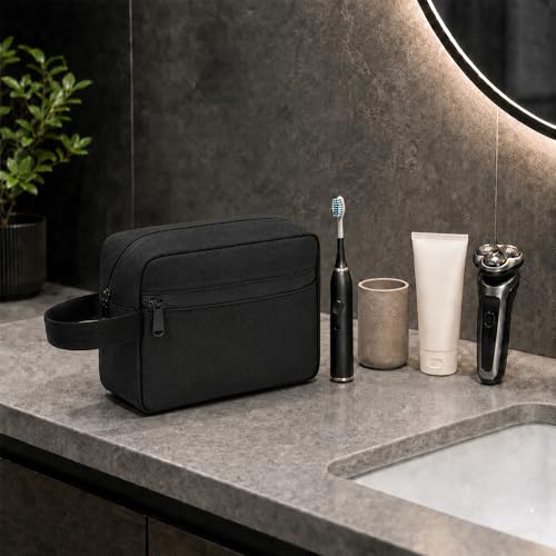 INTARN Waterproof Travel Toiletry Bag for Men and Women, Black Cosmetic and Shaving Kit Organizer