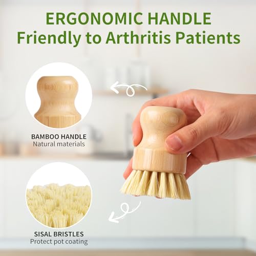 ÖkoStamm Bamboo Dish Brush Set - 4 Pack Natural Sisal Bristle Scrubbers