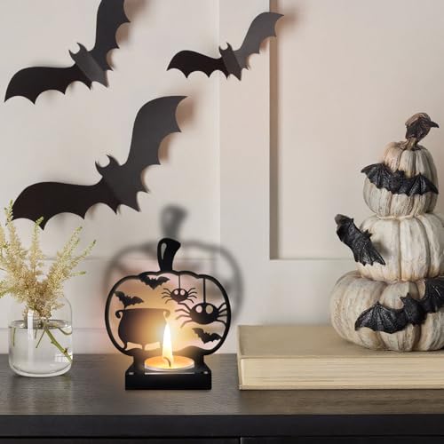 Halloween Shadow Candle Holder - Spooky Spider & Bat Design