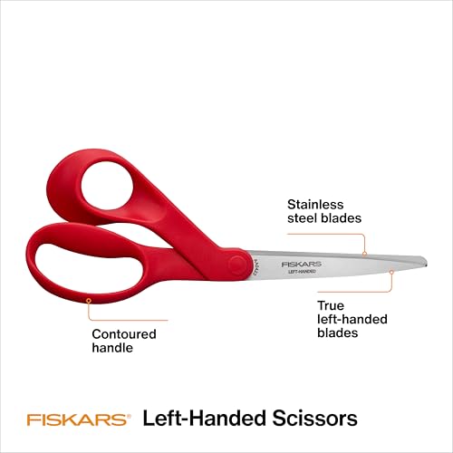 Fiskars 8" Left-Handed Scissors, Ergonomic Stainless Steel Crafting Shears (12-Pack)