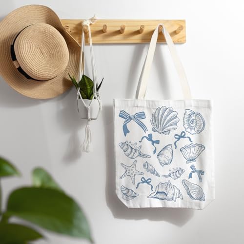 Ocean Beach Blue Shell Reusable Canvas Tote Grocery Shopping Bag