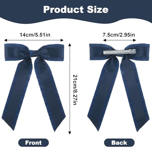 Navy Blue Hair Bows with Long Tassel Ribbons 2Pcs Hair Clips