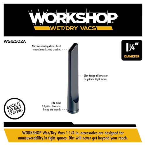 WORKSHOP Wet/Dry Vac Crevice Tool 1-1/4-Inch Vacuum Attachment for Tight Spaces