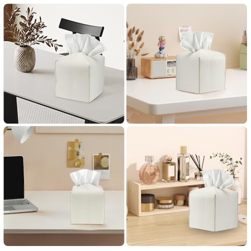 White Square Tissue Box Cover with Coasters & Cleaning Cloth Set - Modern Home Decor