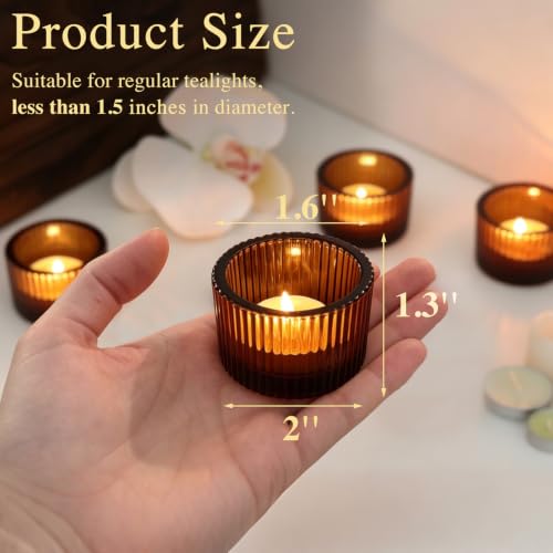 HAVITI Amber Glass Votive Candle Holders - 1.3" x 2" - Set of 4