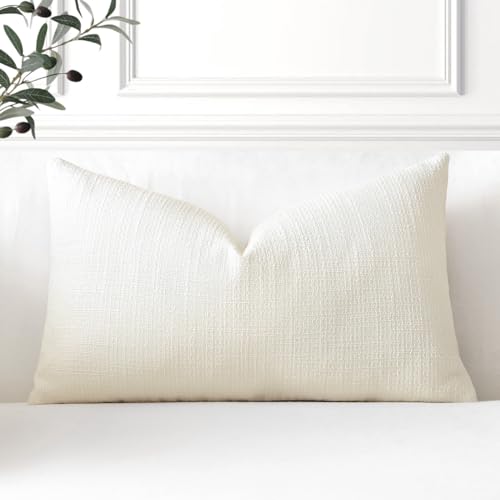 OTOSTAR Cream Beige Linen Throw Pillow Cover 12x20 Inch