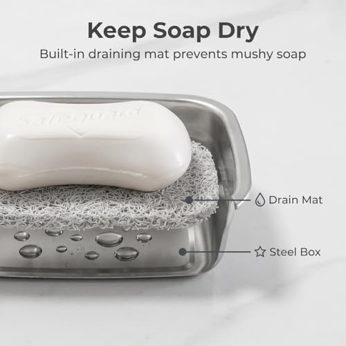 Vonpri Rectangular Stainless Steel Travel Soap Case, Leak-Proof Soapbox