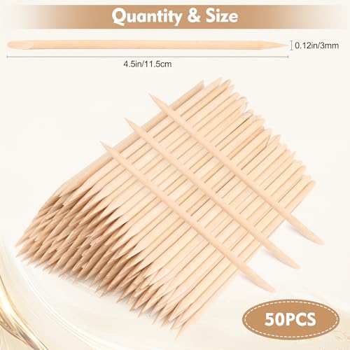 AHIER Orange Wood Sticks for Nails 50 Pcs - Double Sided Cuticle Pusher