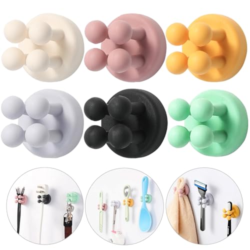 Multicolor 6-Pack Silicone Toothbrush Holders - Wall-Mounted Bathroom & Kitchen Organizer