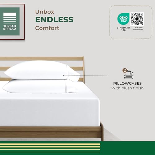 THREAD SPREAD Organic Cotton Pillowcases - Standard/Queen Size, White (Set of 2)