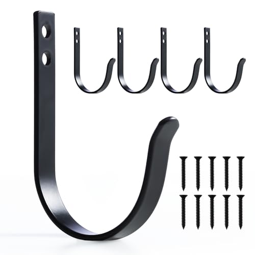 IBERDE 5 Black Stainless Steel Heavy Duty Wall Hooks for Outdoor & Indoor Use