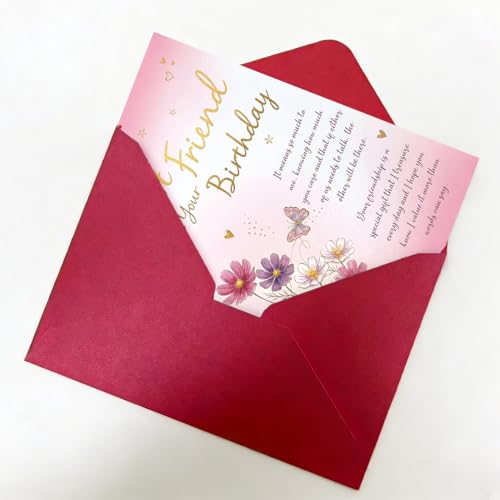 Best Friend Birthday Card with Floral Butterfly Design and Luxury Envelope