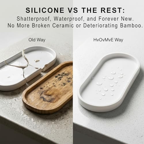 Silicone Bathroom Vanity Tray - Oval Sink Organizer for Soap & Accessories