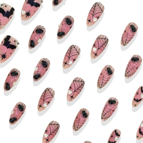 Halloween Press on Nails Medium Almond Fake Nails with 3D Charms
