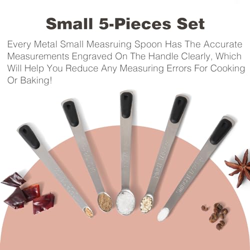 Black Mini Measuring Spoon Set with Silicone Grip - 5 Pack