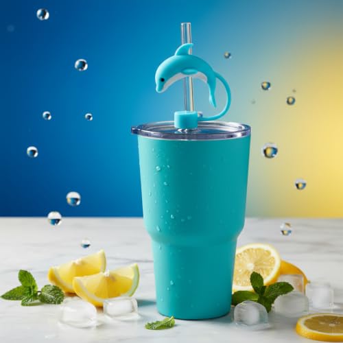 Blue Dolphin Silicone Straw Caps - 10mm Dust-Proof Reusable Lids