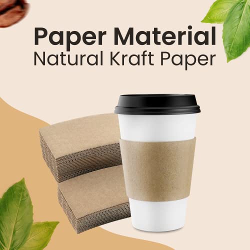 100 Pcs Insulated Coffee Cup Sleeves - Recyclable Kraft Paper for 12-24oz Cups