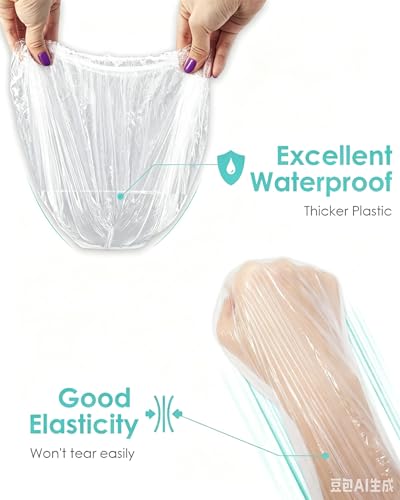 AURAADORN 100 Pcs Disposable Shower Caps 20.5 Inch Large Waterproof Plastic Bath Hair Caps