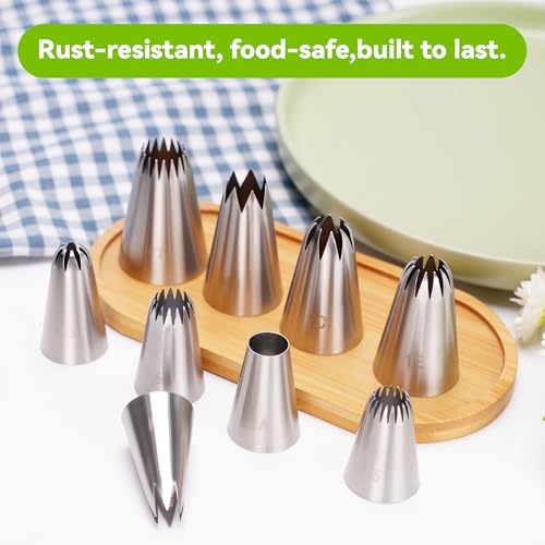 9-Piece Large Stainless Steel Piping Tips Set for Cake Decorating