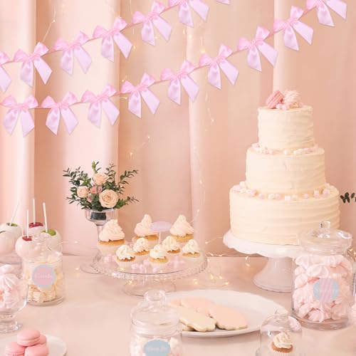 Pink Satin Bow Garland - 2 Pcs Pre-Strung Party Decor