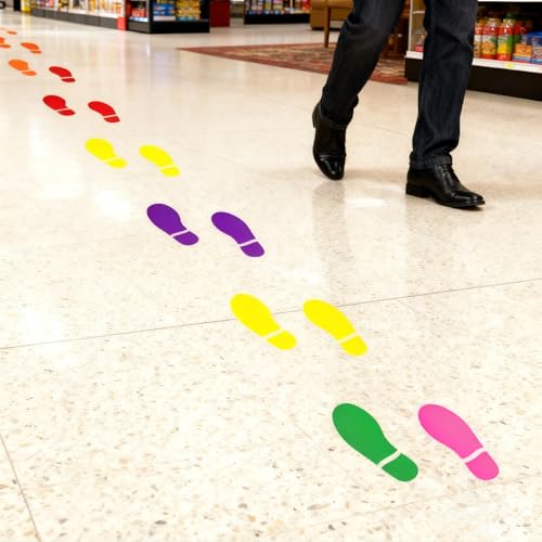 30 Pairs Colorful Footprint Stickers Decals - 7" Directional Markers