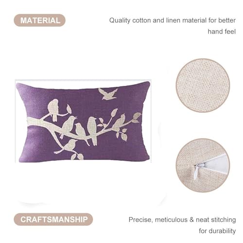 Andreannie Purple Birds in Tree Branch Lumbar Pillow Cover 12x20