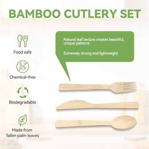 Bamboo Cutlery Set - Eco-Friendly Disposable Utensils (9 Pcs)